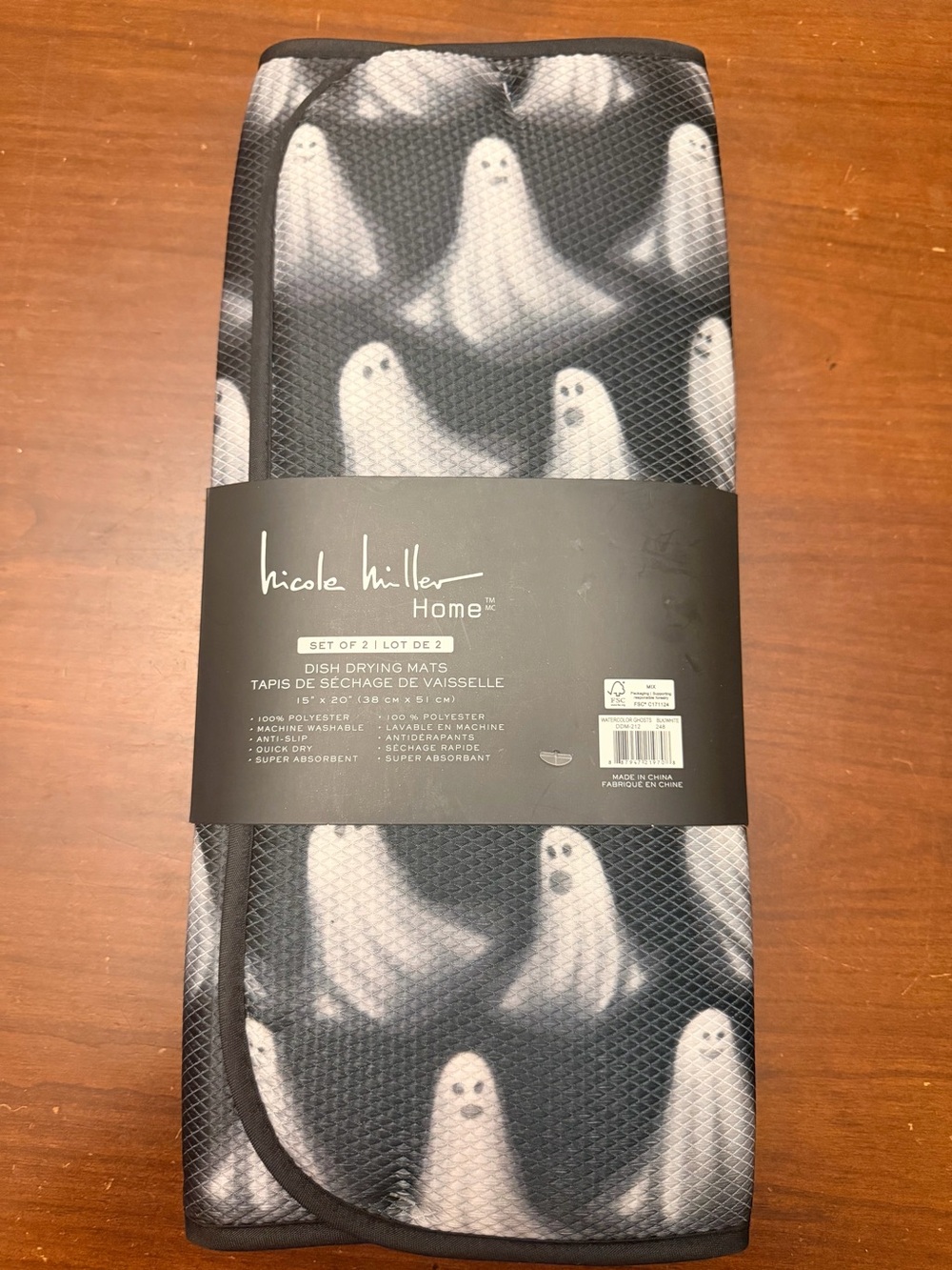Nicole Miller Black & White Ghost Dish Drying Mat Set